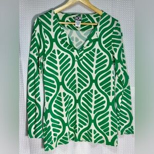 Diane von Furstenberg Green/White 100% Silk Tunic, Size 8, excellent condition!